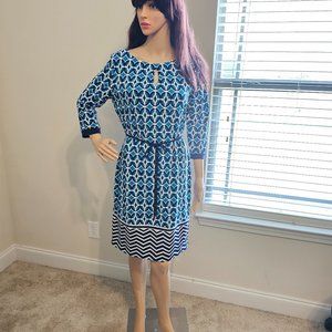 Liz Claiborne ~ Size M ~ Blue & White Geometric Print Dress